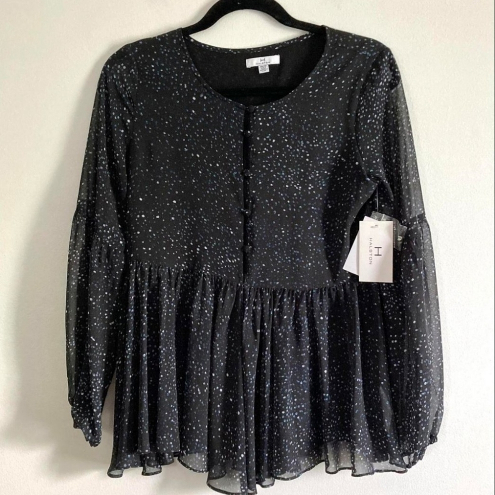 NEW Halston Spotted Peplum Blouse